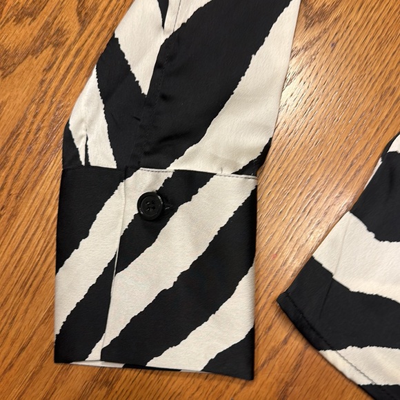 Zebra Print - Black & Ivory long sleeve tailored blouse -Sergio Hudson XXS & XL - Picture 7 of 14